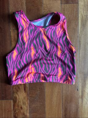 Zumba Pink & Orange Zebra Print Crop Tank